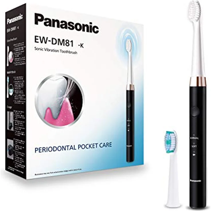 Panasonic EW-DM81-K503 Elektrische Zahnbürste, 2 Aufsteckbürsten, Timer, 2 Betriebsmodi, ergonomisches Design, 31.000 Bewegungen pro Minute, Schallschwingungen, Schwarz – Bild 1