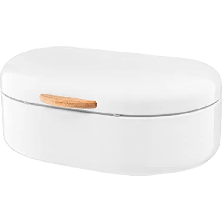 AMBITION Brotbehälter Olivier weiß 35 x 24 x 14,5 cm Brotkasten Brotdose mit Deckel Edelstahl Bambusgriff – Bild 1