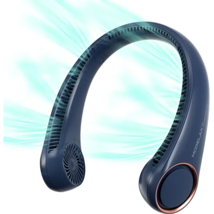 Morelax Tragbarer Hals Ventilator, 4000 mAh Akku, USB Nackenventilator mit 360° Luftstrom und 3 Geschwindigkeiten, blau – Bild 1