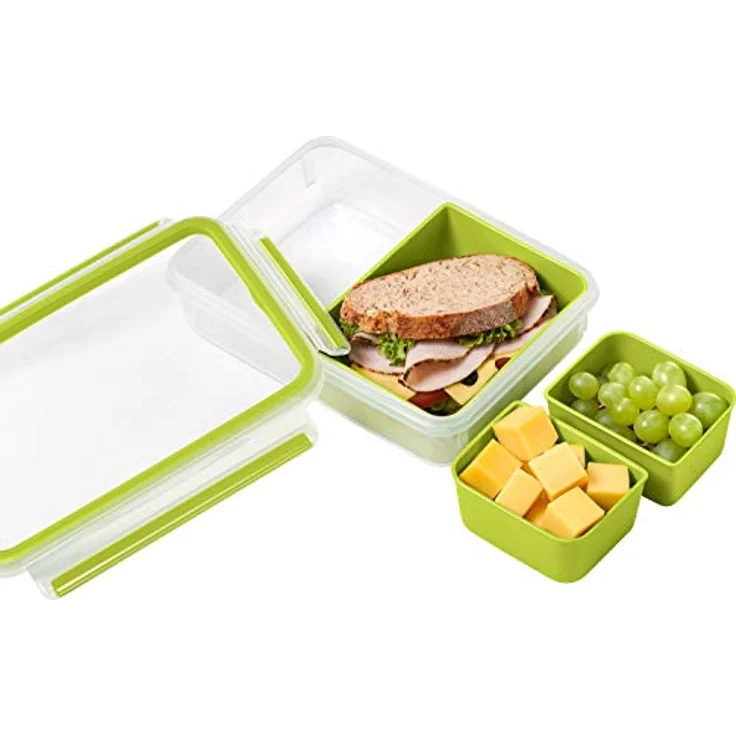 Emsa Lunch- und Snackbox mit 3 praktischen Einsätzen und Deckel, Volumen: 1,2 Liter, Transparent-Grün, Clip & Go, 518100 – Bild 3