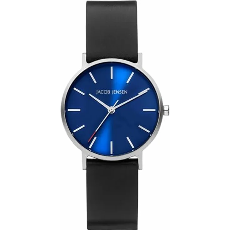 Jacob Jensen Damen-Armbanduhr Quarz Schwarz/Blau 171, Titan-Gehäuse, blau Zifferblatt, Kunststoff schwarz Armband