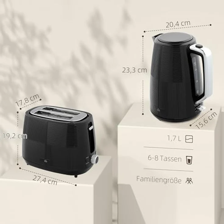 HOMCOM Toaster 1.7 L, 2200 W mit automatischer Zentrierung und Krümelfach, Schwarz – Bild 7