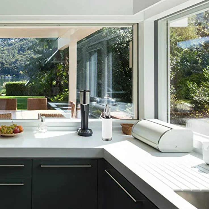 Relaxdays Messerblock rund, Messerhalter unbestückt, universal, Messeraufbewahrung mit Borsten, HxD: 22 x 11 cm, weiß – Bild 2