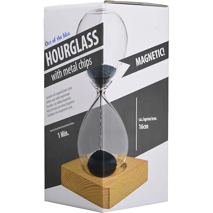 Out of the Blue 79-3289 - Sanduhr mit magnetischem Sand, Höhe ca. 16 cm, Laufzeit 1 Minute, Holzsockel mit Magnet – Bild 6