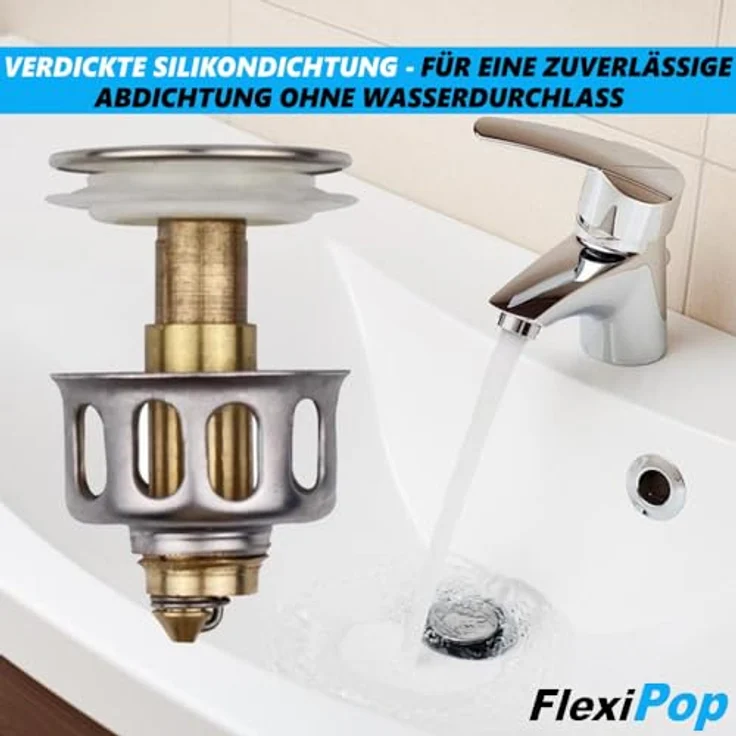 FlexiPop Abfluss Stopfen Abflussstopper Stöpsel Waschbecken, POP UP Stöpsel Ablaufgarnitur Filter Ablauf Garnitur Sieb 35mm – Bild 3