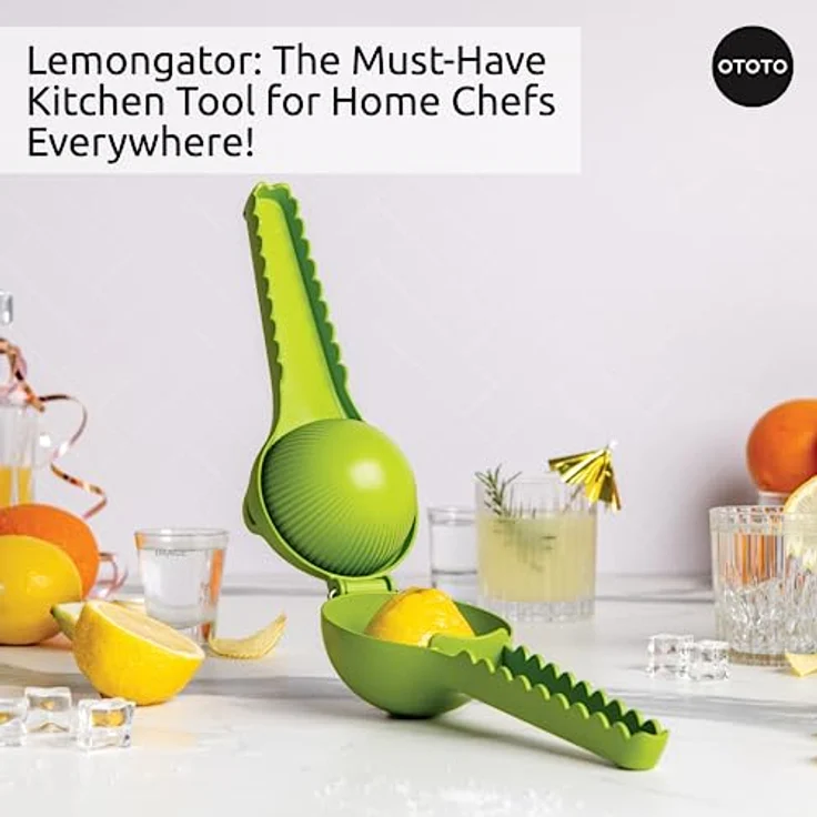 OTOTO Lemongator Zitronenpresse,  Handentsafter, Zitruspresse, aluminium, coole Küchenhelfer – Bild 4