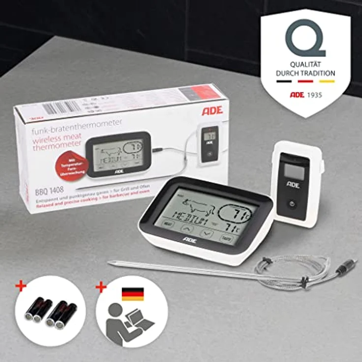 ADE BBQ 1408 Funk-Bratenthermometer. Digitales Grill-Thermometer mit Touch-Display, Funkempfänger, Messgabel aus Edelstahl. Elektronisches Ofenthermometer für den perfekten Garpunkt. Inkl. Batterien – Bild 8