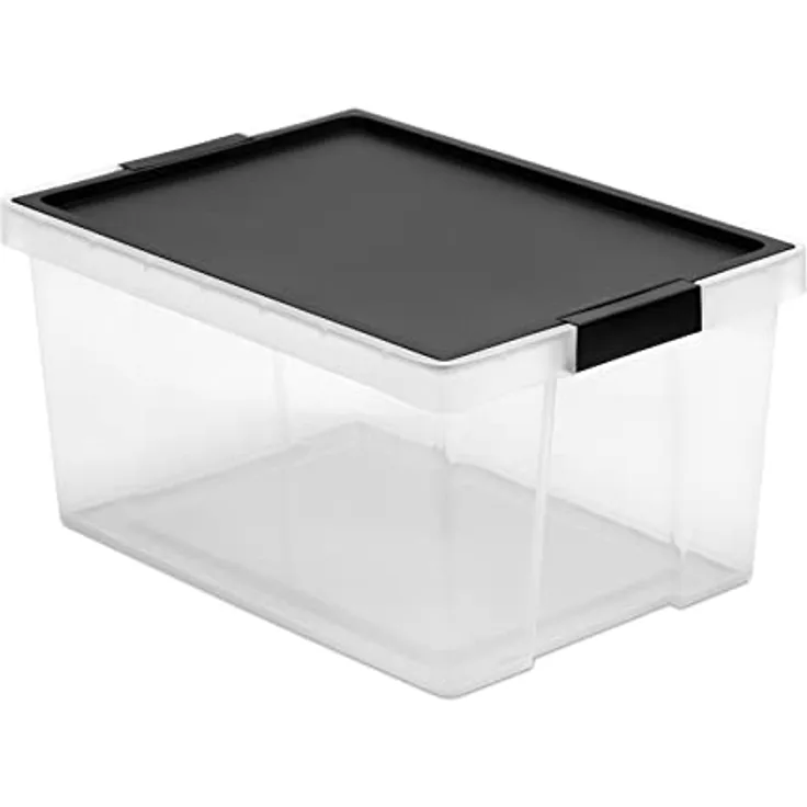 TATAY Aufbewahrungsbox mit Deckel,Kapazität 35L,Griffen,aus 100 prozent recycelten Materialien,Transparent,BPA-frei,Schwarz. Maße 37 x 51 x 26 cm, 1157402