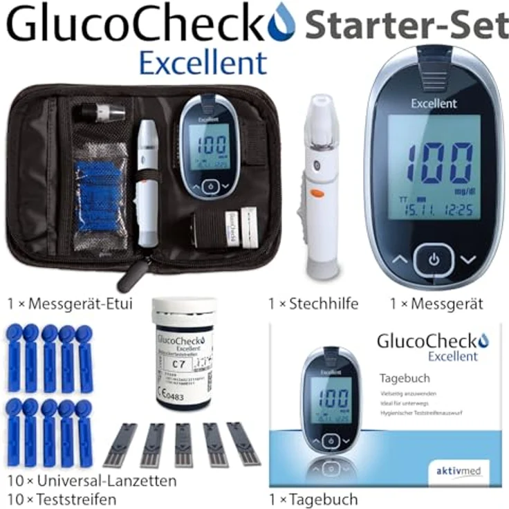 GlucoCheck Excellent Blutzuckermessgerät (mg/dl) zur Blutzucker-Kontrolle bei Diabetes – Bild 2
