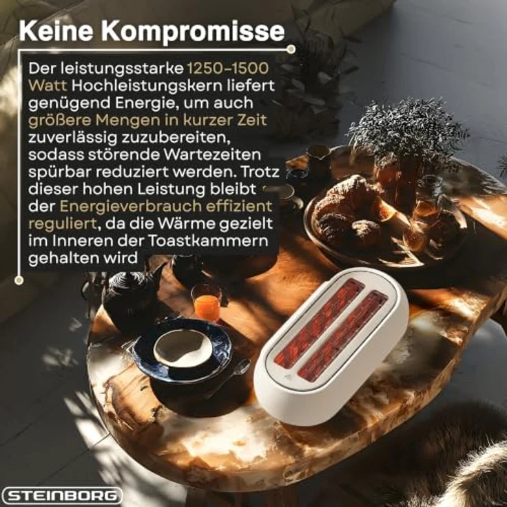 Steinborg XXL 4-Scheiben Toaster Schwarz mit Lift-Funktion, digitalem Display und Brötchenaufsatz, Edelstahl-Design – Bild 5