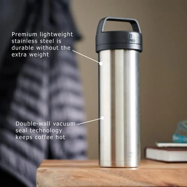 ESPRO Edelstahl Reise-French Press Ultralight, Mini Coffee Maker mit Thermo-Funktion, Kaffee, to go, 475ml, 18-8 – Bild 10
