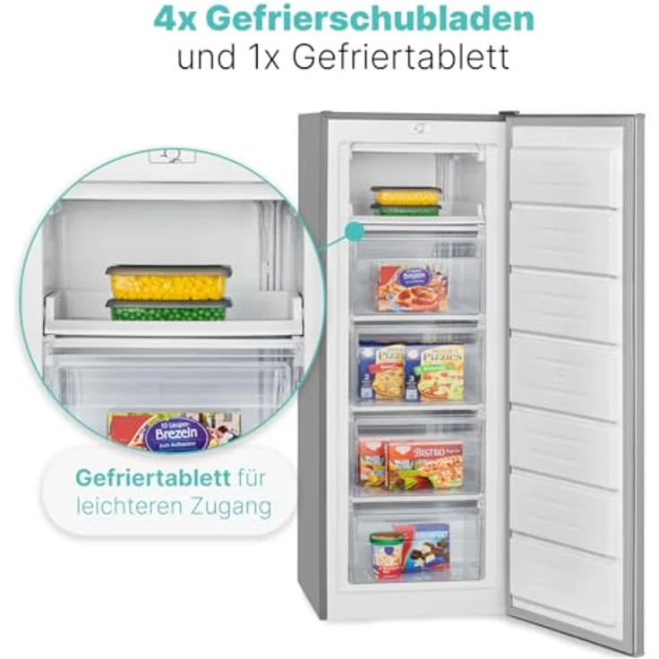 Bomann® GS 7364 inox, Gefrierschrank 143 cm mit 4 Sterne-Gefrierfach, 168L, leise, wechselbarer Türanschlag, max. -18°C – Bild 3