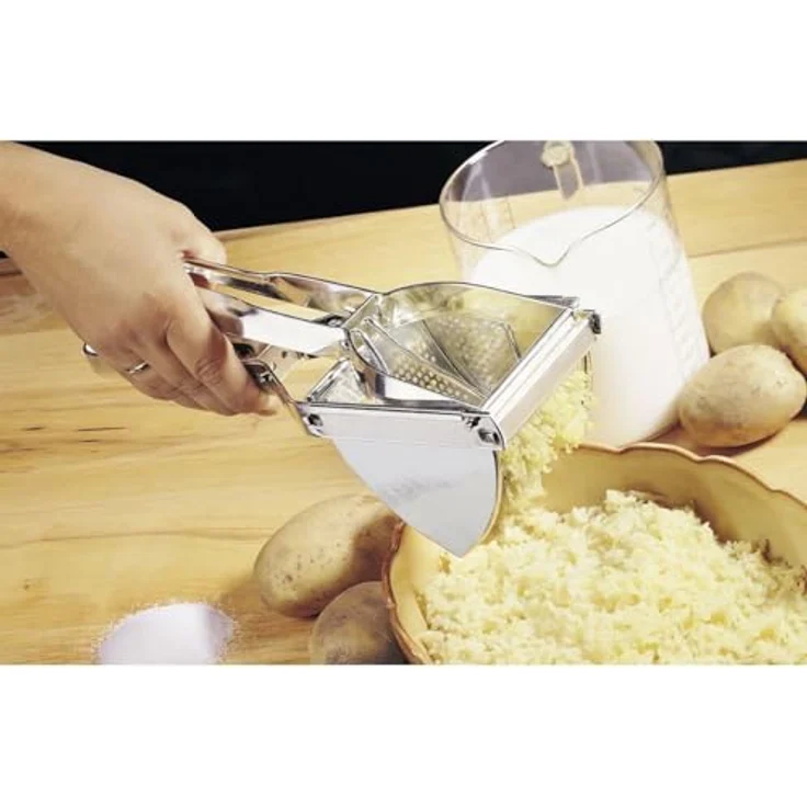 Fackelmann Kartoffelpresse, für feines Kartoffelpüree, verzinnte Fruchtpresse, auch für Spaghettieis und Knödel (Farbe: Silber), Menge: 1 Stück – Bild 2