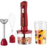 Russell Hobbs Desire 3-in-1 Stabmixer, Mixer, Schneebesen & Zerkleinerer in Rot, 600ml Mixbecher, spülmaschinengeeignet, Edelstahlmesser für Smoothies, Suppen, Saucen & Dips