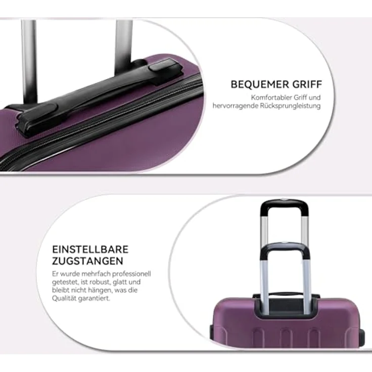 BEIBYE 2045 Zwillingsrollen Reisekoffer Kofferset, 3-teilig, Hartschale, 360°-Leichtlauf-System, inklusive Laptop-Bereich, Violett – Bild 4