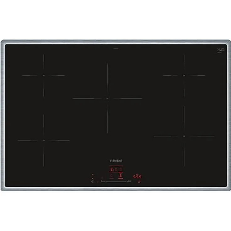 Siemens EH845HVB1E iQ100, Smartes Induktionskochfeld, 80 cm, Schwarz, Mit Rahmen aufliegend, TouchSlider, Dunstabzugsautomatik – das perfekte Zusammenspiel von Kochfeld und Dunstabzugshaube