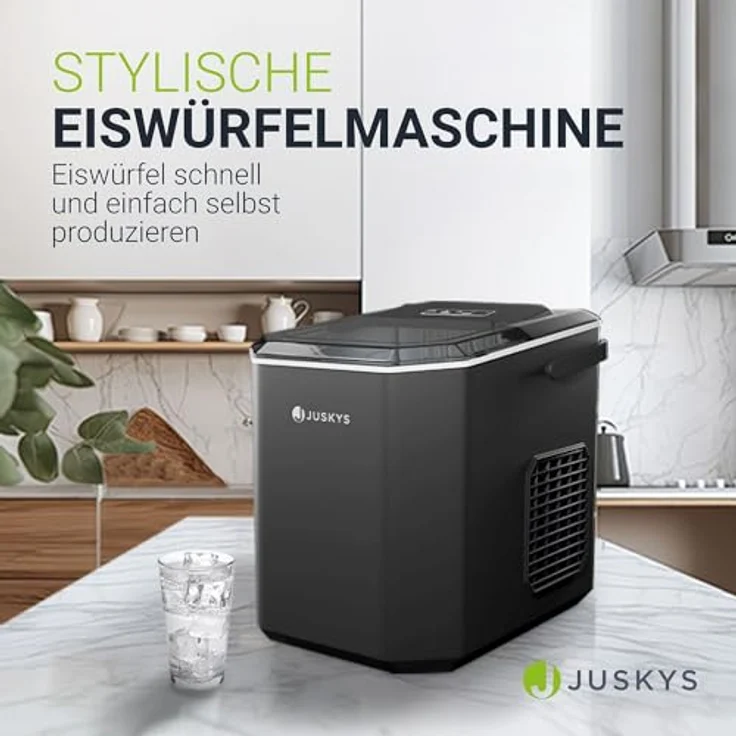 Juskys Eiswürfelmaschine IceOracle, Schwarz, 2 Größen, bis zu 12 kg pro Tag, mit Selbstreinigungsfunktion – Bild 3
