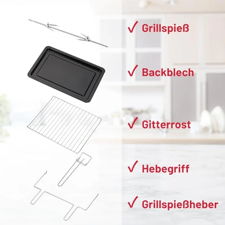 OptimumX Minibackofen 60 Liter XXL mit Umluft, 2200W, Drehspieß, Anthrazit – Bild 5