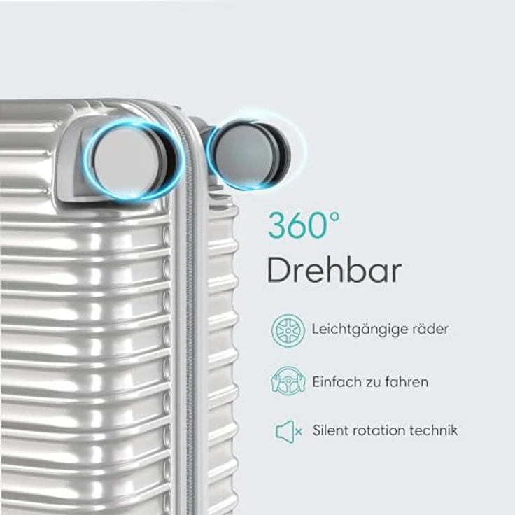 Voyagoux Hartschalenkoffer 116L, Groß mit TSA-Schloss, ABS, 4x 360° Rollen, Silber, 76x48x30cm – Bild 5