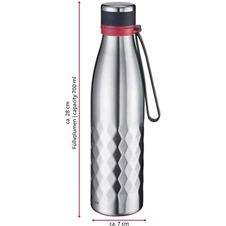 Westmark Isolier--Thermo-Trinkflasche, hält 8 Std. warm-kalt, kohlensäurefest, 700 ml, Rostfreier Edelstahl-Silikon-Kunststoff, BPA-frei, Viva, Silber-Rot, 5283226S – Bild 11