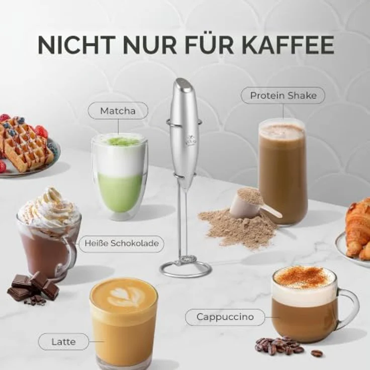 Zulay Kitchen Elektrischer Milchaufschäumer Stab, silber, für cremigen Milchschaum in Sekunden, ideal für Kaffee und Shakes, leicht zu reinigen und kompakt – Bild 4
