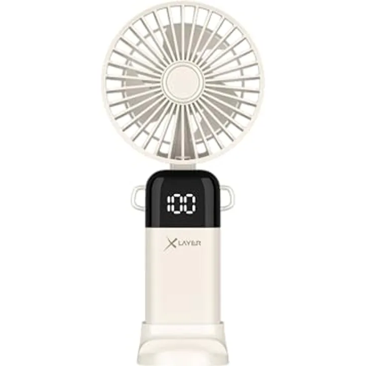 Xlayer Handventilator klappbar mit Smartphone Halterung, 1.200 mAh, 5 Geschwindigkeiten, beige