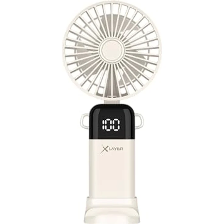 Xlayer Handventilator klappbar mit Smartphone Halterung, 1.200 mAh, 5 Geschwindigkeiten, beige – Bild 1