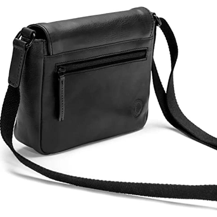 Farmhood Umhängetasche Memphis, Leder mit Reißverschlussfach und Steckfach, Schwarz – Bild 3