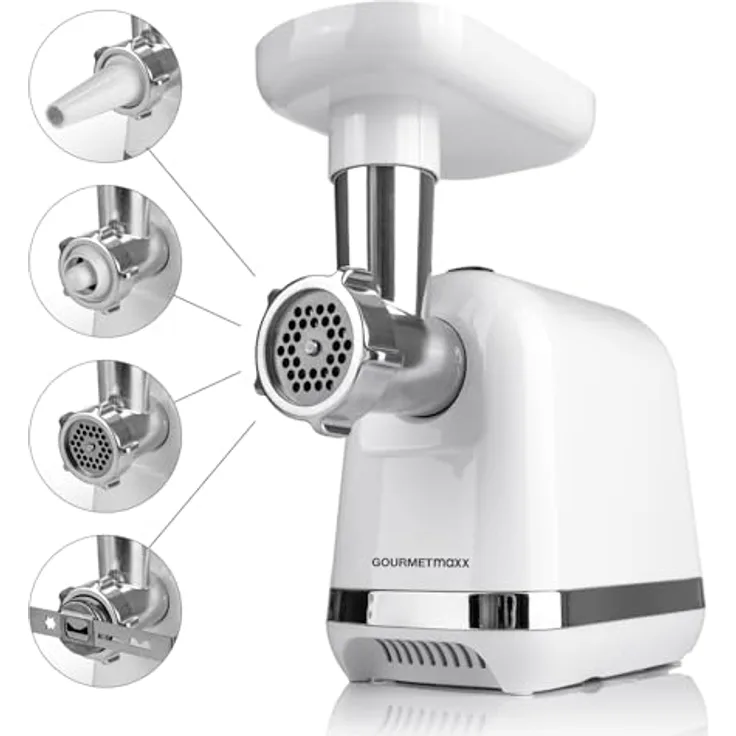 GOURMETmaxx Fleischwolf elektrisch, 1300 W mit 2 Lochscheiben & 3 Spezialaufsätzen für 1,5 kg Fleisch pro Minute