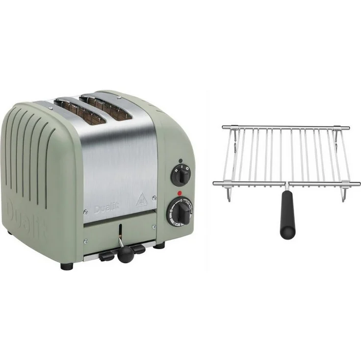 Dualit Toaster Dualit Paket 1, 2er Toaster in Sage Green mit Brötchenaufsatz