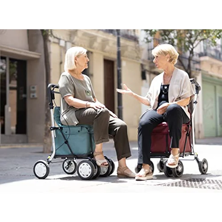 Carlett - Einkaufstrolley Rollator mit 4 Rädern und Sitz, Zusammenklappbarer Einkaufswagen mit herausnehmbarer Einkaufstasche 29L/15kg, Lett800 Senior Comfort, Rosso – Bild 2