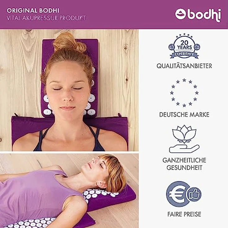 bodhi Akupressurmatte VITAL Akupressurmatte XL Deluxe-Set SPIKY aubergine, extralange Matte für Rücken, Nacken und Beine – Bild 6