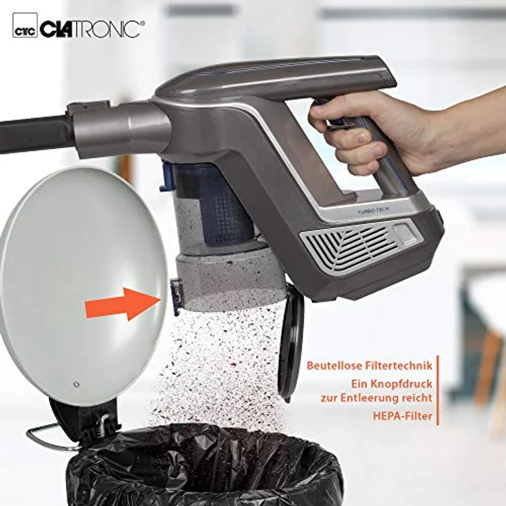 Clatronic BS 1312 A Akku-Bodenstaubsauger, 2 in 1 - Akku Hand- und Bodenstaubsauger, 18,5 V Lithium-Ionen-Akku, Turbo Rotation - EXTRA SAUGKRAFT durch elektrisch rotierende Bodenbürste – Bild 4