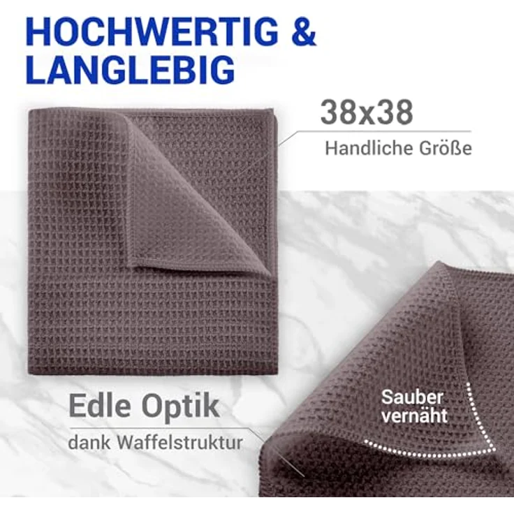 wolk Waffeltücher Mikrofasertuch, 10 Stück, grau, 38 x 38 cm, fusselfrei und streifenfrei, ideal für Bad, Küche und Gastronomie – Bild 2
