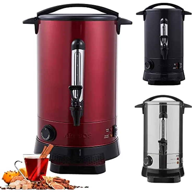 Arebos Einkoch- und Glühweinautomat AR-HE-GKE88R, 8,8 L, Edelstahl, mit Überhitzungsschutz und Temperatureinstellung 30-110°C, 950 W