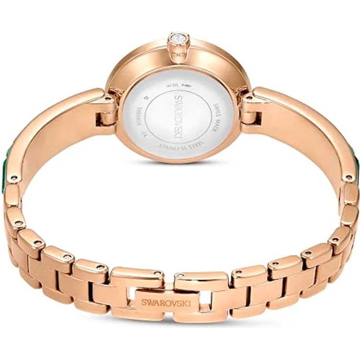Swarovski Matrix Bangle Uhr, Schweizer Produktion, Kristallarmband in Grün mit Champagne-vergoldetem Finish, wasserdicht bis 50 Meter – Bild 3