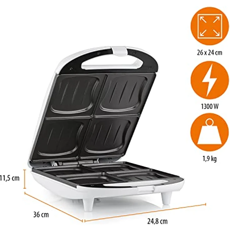 Tristar SA-3065 Sandwich Maker ? 4 Sandwiches gleichzeitig ? Antihaftbeschichtung – Bild 4