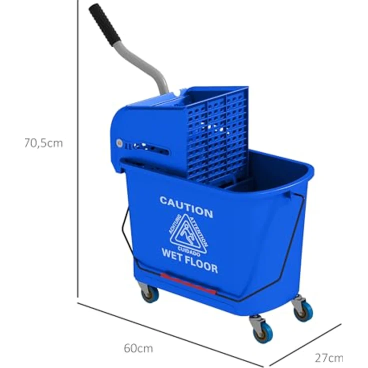 HOMCOM Putzeimer 20 Fahreimer, Wischwagen mit 2 Kammern und Auswringer, blau – Bild 7