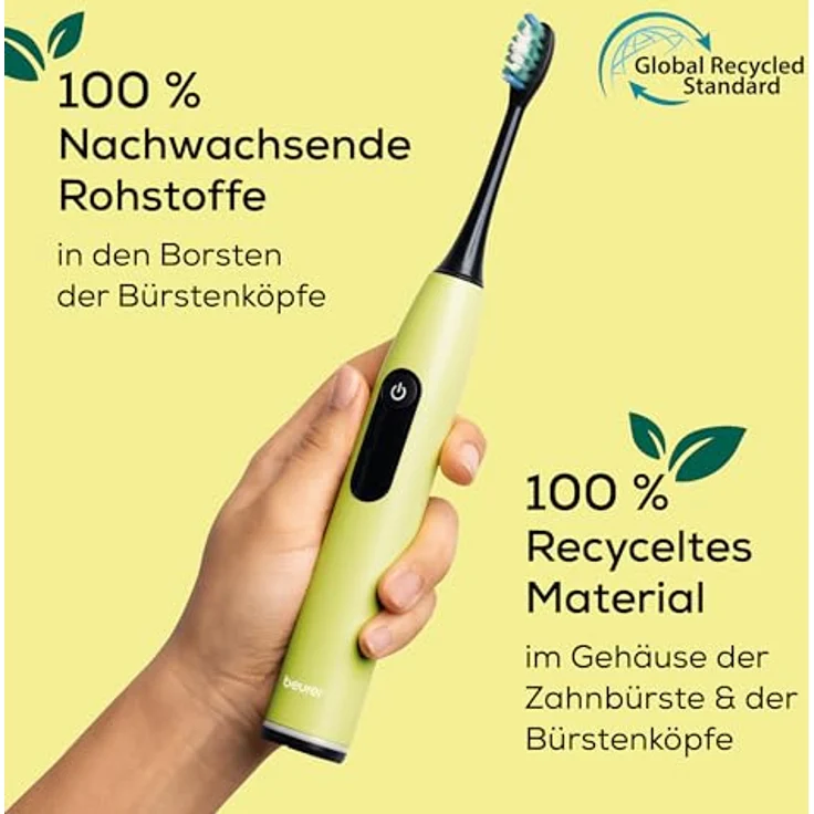 Beurer SC 50 Green Planet Splashy Lemon, Schallzahnbürste mit 80.000 Schwingungen/Minute, 5 Reinigungsprogrammen, integrierten Andrucksensor und LCD-Display, Farbe: Lemon – Bild 5