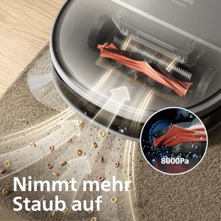 Philips 9000 Series Saug- und Wischroboter - mit automatischer Staubabsaugstation, rollender Wischmop, 8000 Pa Saugleistung, 6300 mAh Akkukapazität, Hinderniserkennung, Steuerung über App (XU9100/10) - Schwarz – Bild 5