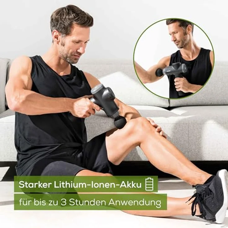 Beurer MG 180 Massage Gun Muskelmassagegerät Handmassagegerät zur Aktivierung und Regeneration 6 Massageaufsätze 4 Intensitätsstufen schwarz – Bild 4