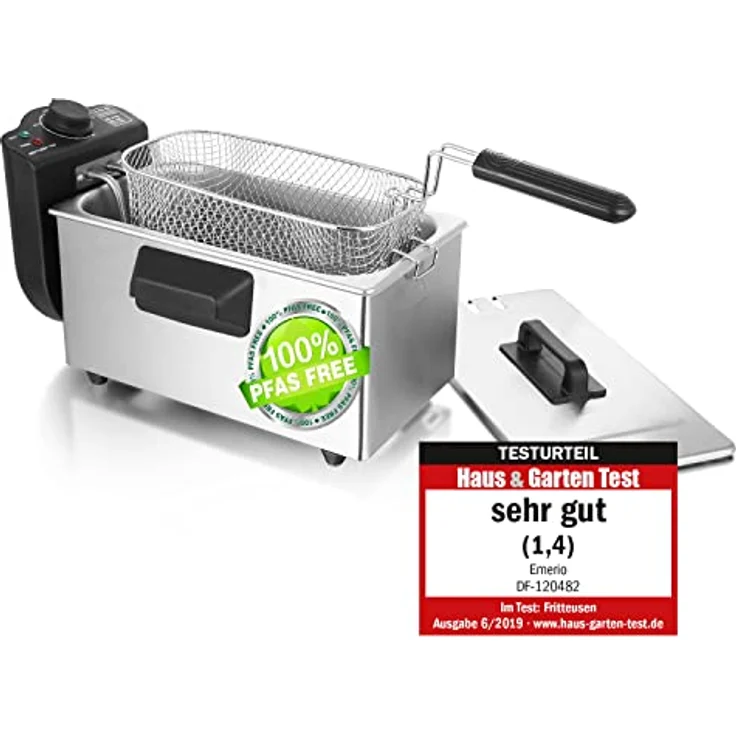 Emerio 3.0L Öl-Fritteuse mit Kaltzonen Technologie, "sehr gut 1.4" getestet von Haus & Garten 06/2019, kein bitterer Geschmack mehr, Kaltzonenfritteuse mit 2000 W, Tank aus Edelstahl, BPA frei – Bild 1