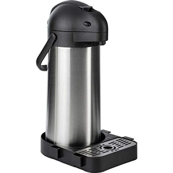 ONVAYA Airpot Pumpkanne 3 Liter + Tropfschale Isolierkanne Thermoskanne Getränkespender Edelstahl mattiert Kaffeekanne Doppelwandig Auffangschale Drip Tray – Bild 2