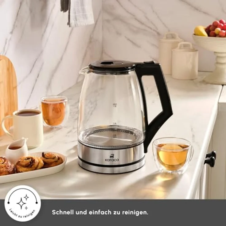 Karaca Glacia Kettle, Glas Wasserkocher Edelstahl, 2200W, 1,8 Liter, mit LED Beleuchtung und automatischer Abschaltfunktion – Bild 3