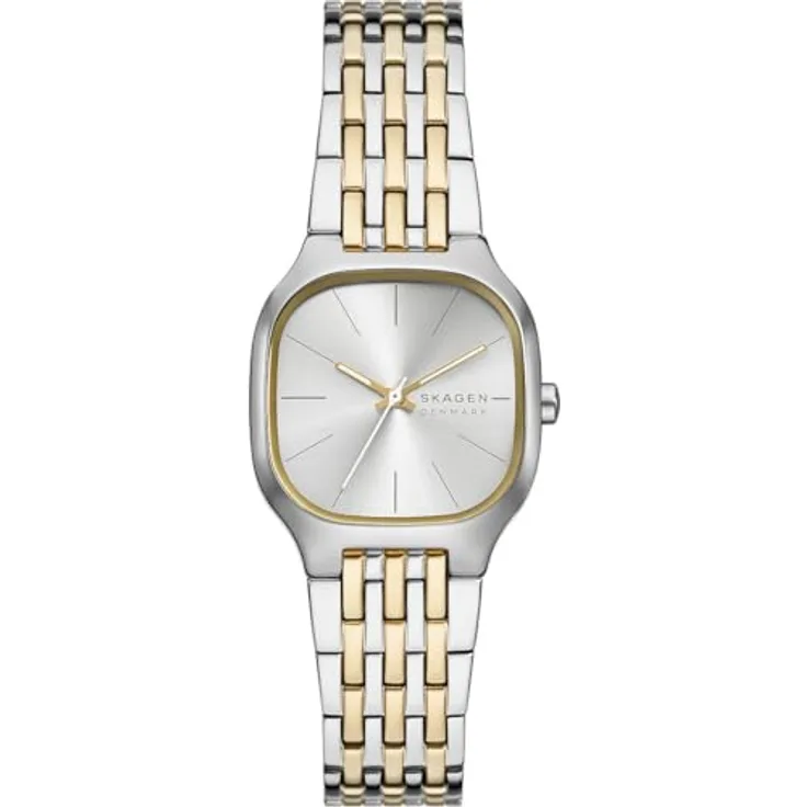 Skagen Mellem Lille Damen Uhr, Quarzwerk mit Edelstahl- und Lederarmband, Gold- und Silberton, 28MM