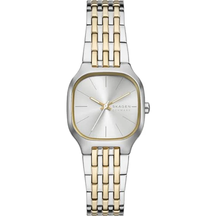 Skagen Mellem Lille Damen Uhr, Quarzwerk mit Edelstahl- und Lederarmband, Gold- und Silberton, 28MM – Bild 1