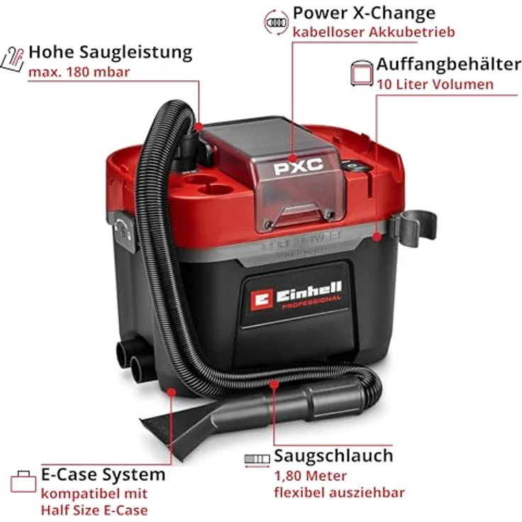 Einhell Professional TP-VC 18/10 Li BL L-Solo, Akku-Nass-/Trockensauger mit 10l Staubklasse L, bürstenlosem Motor und 2 Saugmodi – Bild 3