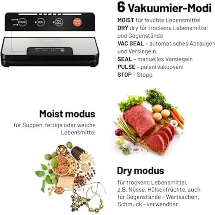 Lauben Vacuum Sealer 60SB Vakuumiergerät Profi für Sous Vide, Folienschneider, Folienrollenspeicher für trockene und feuchte Lebensmittel, inkl. Vakuum Schlauch, Vakuumier Beutel, 3 m Folienrolle – Bild 3