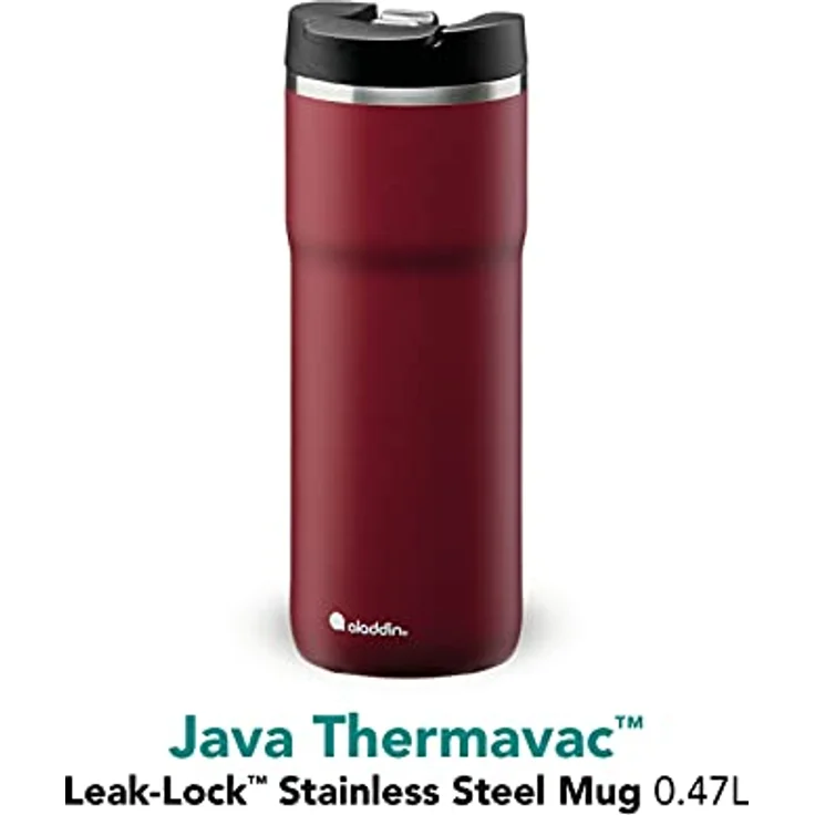 Aladdin Barista Java Thermavac Leak-Lock Edelstahl Thermobecher 0.47L Burgundy Red - Auslaufsicherer Becher - Kaffeebecher To Go Thermo - Hält 4 Stunden Heiß - BPA-Frei - Spülmaschinenfest – Bild 2