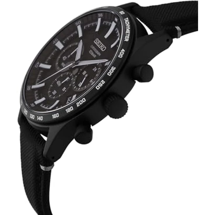 Seiko Herren Quarz Chronograph Armbanduhr aus Edelstahl mit Echtleder-Textil Armband - SSB417P1 – Bild 2